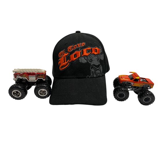 El Toro Loco Snapback Trucker Hat Monster Jam Truck Cap Bull Logo with 2 cars - Picture 1 of 15